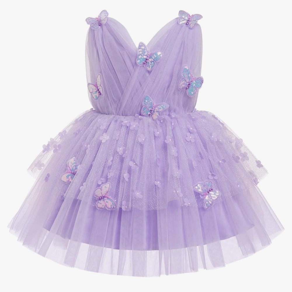 Girls Lavender Formal Tulle Dress & TIARA